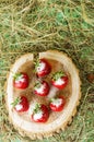 Strawberries on the stump, sprinkled with sugar.