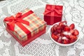 STRAWBERRIES SWEET FRUIT RED GIFT BOX BOW Royalty Free Stock Photo