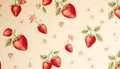 Strawberries and tiny rosebuds are repeated on a light background Royalty Free Stock Photo