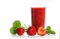 Strawberries, two and one half with strawberry cocktail smoothie on white backgraund Royalty Free Stock Photo