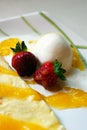 Strawberries and vanilla ice cream crepe
