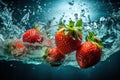 Strawberries water floating. Generate AI