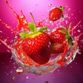 strawberries with water splashes, fresh and healthy food