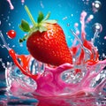 strawberries with water splashes, fresh and healthy food