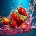 strawberries with water splashes, fresh and healthy food