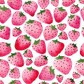 Strawberries watercolor seamless pattern. Hand draw red berries. Royalty Free Stock Photo