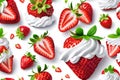 Strawberries, Whipped cream. Fruits on white. Collection background Royalty Free Stock Photo