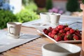 Strawberries on wood table