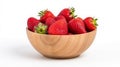 strawberries in a wooden bowl isolated on a white background, AI Generative Royalty Free Stock Photo