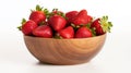 strawberries in a wooden bowl isolated on a white background, AI Generative Royalty Free Stock Photo