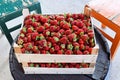 Strawberries in wooden boxes