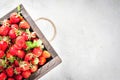 Strawberries in wooden tray Royalty Free Stock Photo