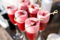 Strawberry alcoholic cocktail drinks and fruit. Royalty Free Stock Photo