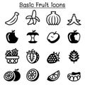 Strawberry, Apple, Orange, Banana, Fruit icon set