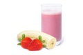 Strawberry and banana with glass of smoothies milkshake isolated on white Royalty Free Stock Photo