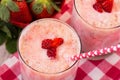 Strawberry Banana Breakfast Smoothies WithFresh Fruit Close Up