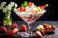 strawberry banana dessert martini glass full pieces fresh banana strawberries cream organic y Royalty Free Stock Photo