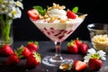 strawberry banana dessert martini glass full pieces fresh banana strawberries cream organic y Royalty Free Stock Photo