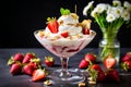 strawberry banana dessert martini glass full pieces fresh banana strawberries cream organic y Royalty Free Stock Photo