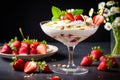 strawberry banana dessert martini glass full pieces fresh banana strawberries cream organic y Royalty Free Stock Photo