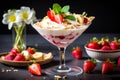 strawberry banana dessert martini glass full pieces fresh banana strawberries cream organic y