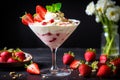 strawberry banana dessert martini glass full pieces fresh banana strawberries cream organic y Royalty Free Stock Photo