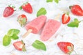 Strawberry banana ice cream with mint and fresh strawberries Royalty Free Stock Photo