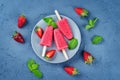 Strawberry banana ice cream with mint and strawberries Royalty Free Stock Photo