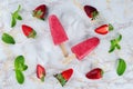 Strawberry banana ice cream with mint and strawberries Royalty Free Stock Photo