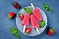 Strawberry banana ice cream with mint and strawberries Royalty Free Stock Photo