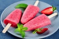 Strawberry banana ice cream with mint and strawberries Royalty Free Stock Photo