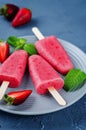 Strawberry banana ice cream with mint and strawberries Royalty Free Stock Photo