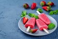 Strawberry banana ice cream with mint and strawberries Royalty Free Stock Photo