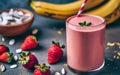 Strawberry and banana smoothie. AI Generative