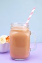 Strawberry and Banana Smoothie in a Glass Jar Royalty Free Stock Photo