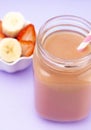 Strawberry and Banana Smoothie in a Glass Jar Royalty Free Stock Photo