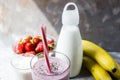 Strawberry banana smoothie in a large glass Royalty Free Stock Photo