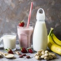 Strawberry banana smoothie in a large glass Royalty Free Stock Photo