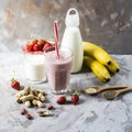 Strawberry banana smoothie in a large glass Royalty Free Stock Photo