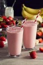 Strawberry Banana Yogurt Smoothies with Ingredients