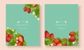 Strawberry banners set with berries and leaves and typography cartoon vector illustration.