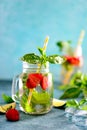 Strawberry and basil limeade or infused water Royalty Free Stock Photo