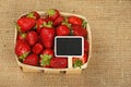 Strawberry in basket with price sign on canvas