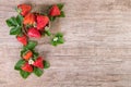 Strawberry basket on vintage background Top view text space Royalty Free Stock Photo