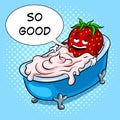 Strawberry and bath of cream pop art vector