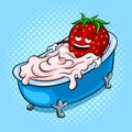 Strawberry and bath of cream pop art vector