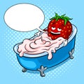 Strawberry and bath of cream pop art vector