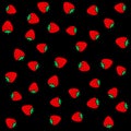 Strawberry berries on a black color seamless pattern background