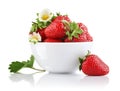 Strawberry berry with green leaf and flower