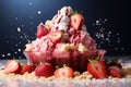 Strawberry Bingsu, Korean shaved ice dessert with sweet toppings